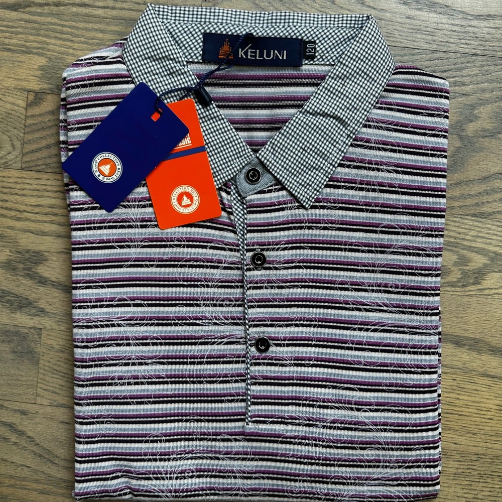 Keluni Striped Dress Shirt Patterned‎ Trim Long Sleeve Button Up Casual